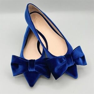 Cecelia New York Brie Navy Velvet Bow Flats Women's 6.5 Pointed Toe